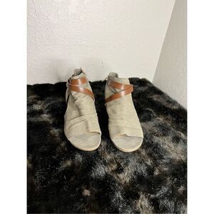 Blowfish Malibu Womens 7 Wedge Sandals Heels Peep Toe Brown Zip Buckle